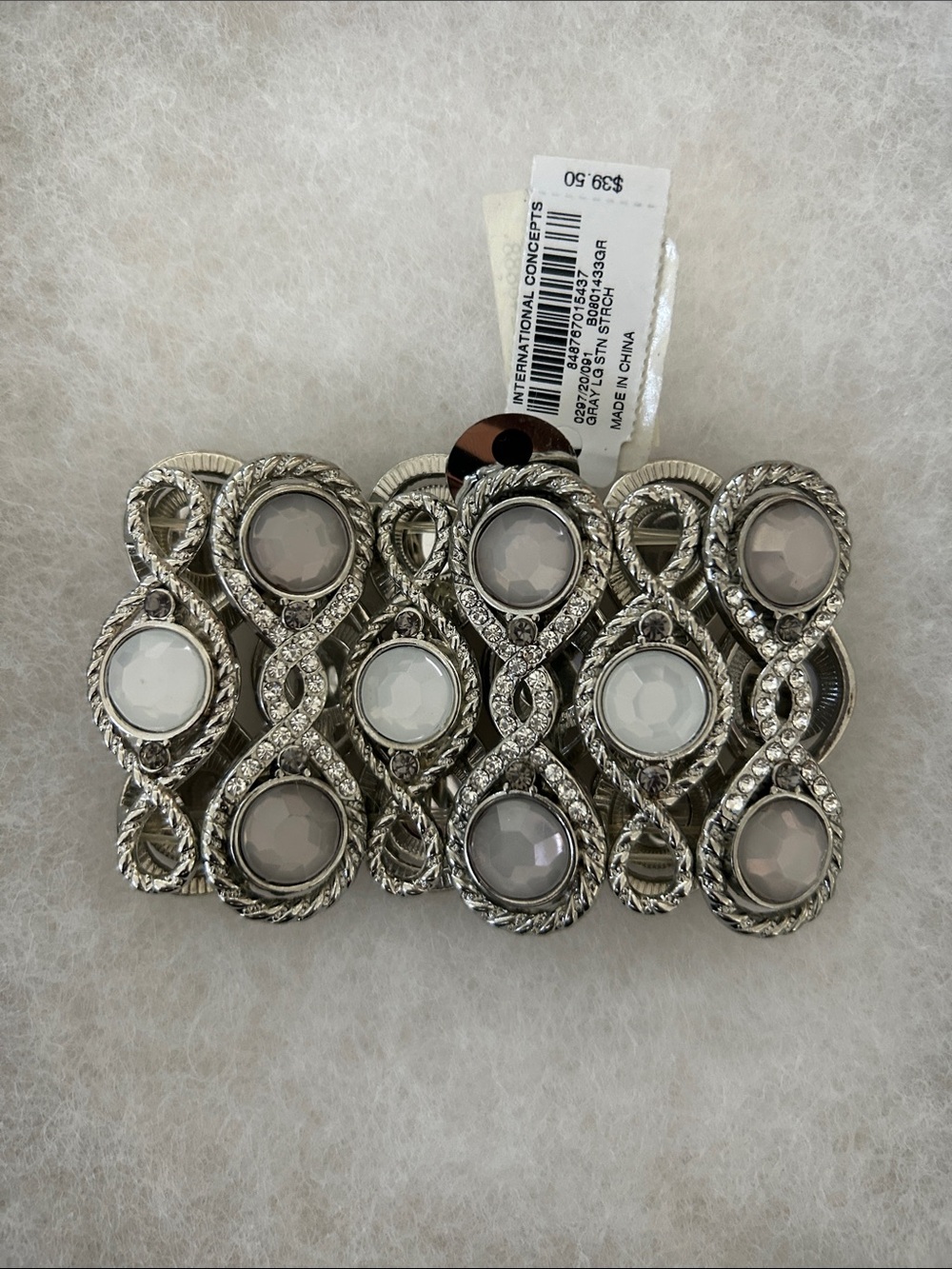Macy's Silver-Tone Stretch Bracelet with Opalescent White Cabochons